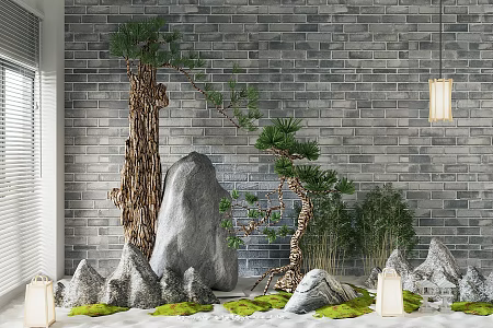 New Chinese style interior landscape sketch interior landscape plant pile plant combination courtyard sketch 3d model