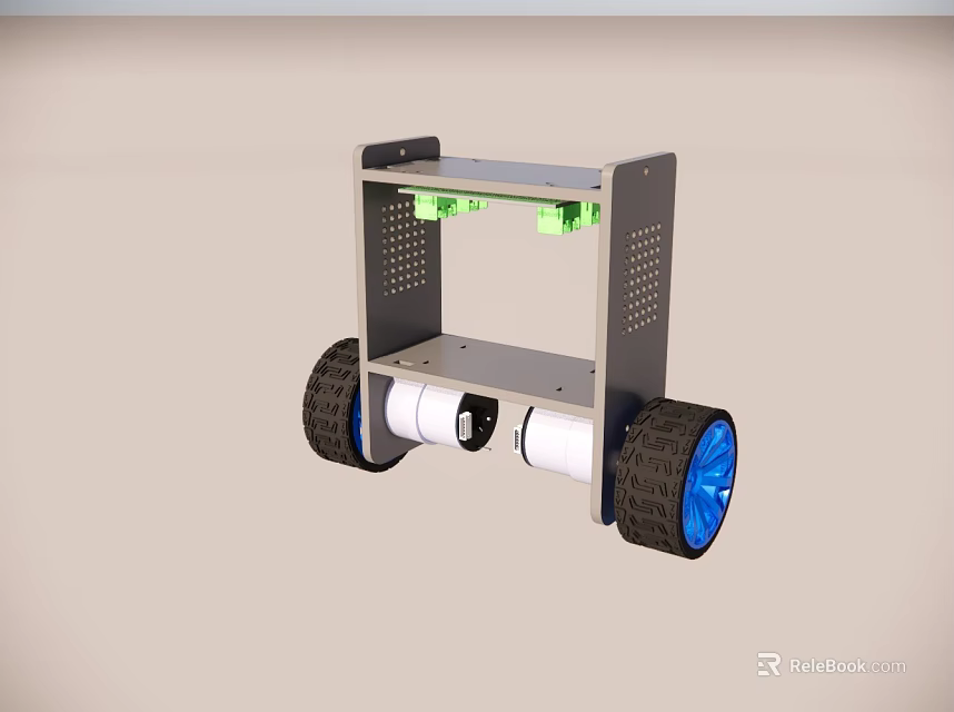 Smart Mobile Robot Platform With Blue Wheels And Storage Shelf 3d model 