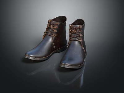 Classic Brown Leather Lace Up Boots With Stylish Design For Casual Wear 3d model
