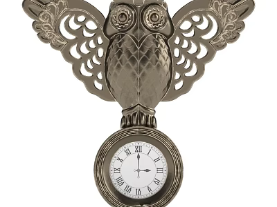 Decorative Owl Shaped Wall Clock with Intricate Carved Wings and Roman Numerals Face 3d model
