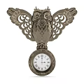 Decorative Owl Shaped Wall Clock with Intricate Carved Wings and Roman Numerals Face