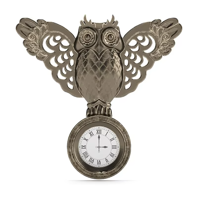 Decorative Owl Shaped Wall Clock with Intricate Carved Wings and Roman Numerals Face 3d model