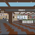 Rexue Shiguang Restaurant Wooden Structure Open Layout Order Counter Menu Screens Colorful Decorations Geometric Flooring