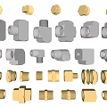 Metal pipe threaded components metal hardware joint elbow pipe parts 3d model