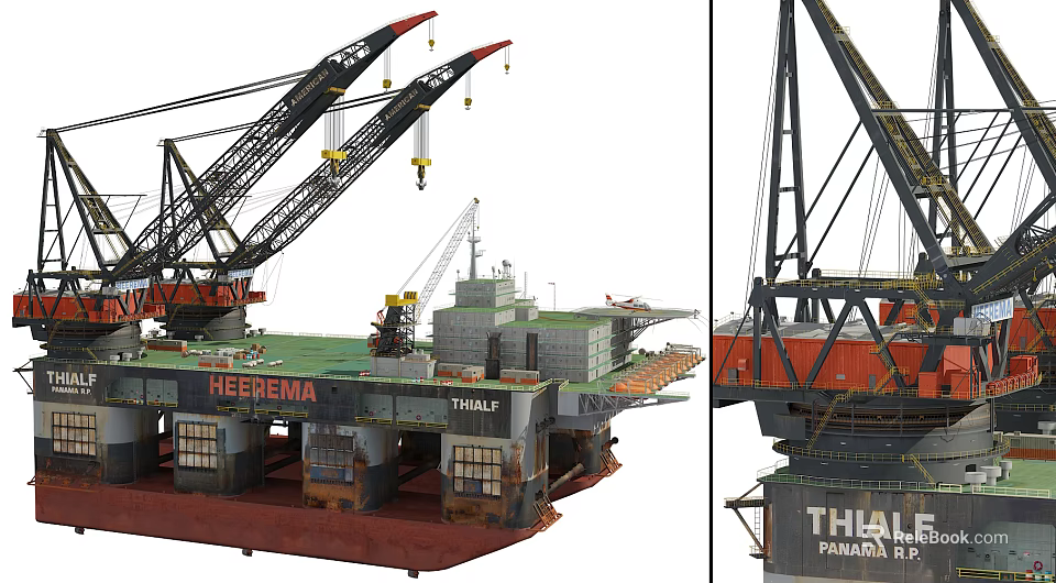 Industrial Equipment Heerema Thialf Offshore Crane Platform With Heavy Lifting Marine Structure 3d model 
