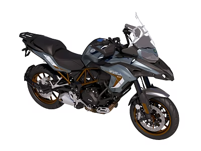 Gray And Black Adventure Motorcycle With Modern Design Windshield And Orange Frame 3d model