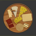 Wooden Cheese Platter With Various Cheeses Slices Blocks Holey Cheese And Knife