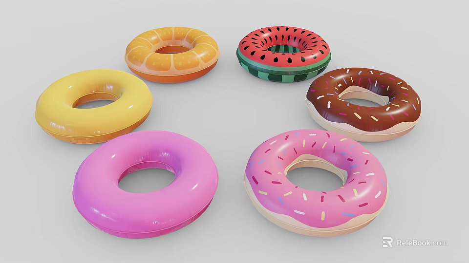 Colorful Donut Shaped Furniture Design With Various Bright Colors And Decorative Patterns 3d model 