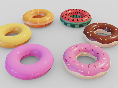 Colorful Donut Shaped Furniture Design With Various Bright Colors And Decorative Patterns 3d model