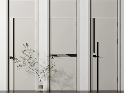 Sleek Modern Hinged Doors Featuring White Panels And Black Handles In Minimalist Interior 3d model