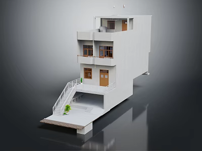 Modern Detached Villa With Multi Level Structure Balconies Staircase And Small Plant 3d model