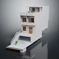 Modern Detached Villa With Multi Level Structure Balconies Staircase And Small Plant 3d model