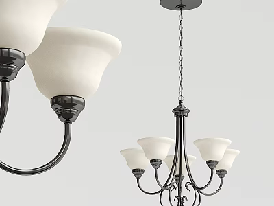 Elegant Black Metal Chandelier With White Glass Shades And Multiple Arms For Home Interior Decoration 3d model