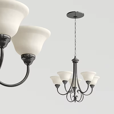Elegant Black Metal Chandelier With White Glass Shades And Multiple Arms For Home Interior Decoration 3d model