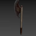 Traditional Handcrafted Axe Featuring Decorative Metal Head and Wooden Handle in Forest Wooden Pathway