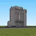Modern Office Building Exterior Design With Blue Sky White Clouds Green Lawn And Pedestrians