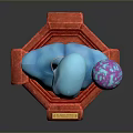 Game Movie Character Blue Alien Bust With Red Pedestal Floating Colorful Sphere And Necklace