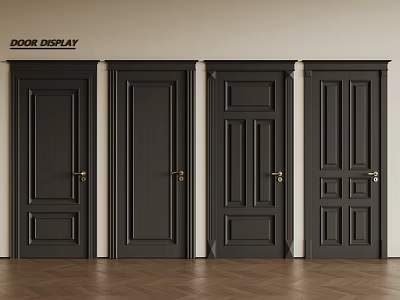 French Retro Single Door Black Wooden Door Security Door French Combination Door 3d model