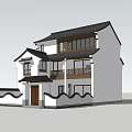 Traditional Chinese Detached Villa With Classic Roof Balcony And White Exterior Design