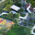 Residential Landscape Design Featuring Green Lawns Walking Paths Colorful Pavement And Water Features