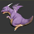 Cute Purple Baby Dragon With White Horns Wings And Yellow Belly