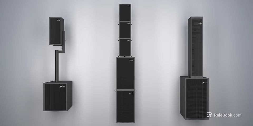 Black Modern Speaker Systems Featuring Tower Design And Multiple Units 3d model