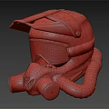 Dark Colored Protective Helmet With Red Goggles And Breathing Tube Strap