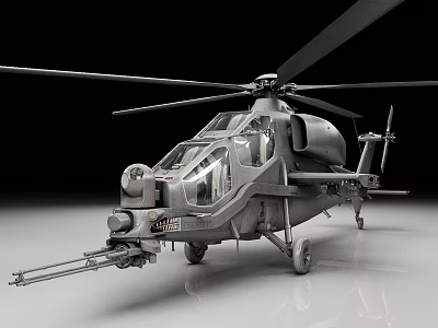Detailed Military Helicopter Model With Rotor Blades And Weapon System 3d model