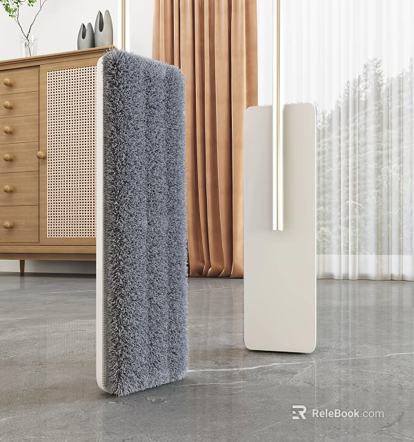 Daily Household Cleaning Mop With Gray Fluffy Pad And White Handle For Indoor Floor 3d model 