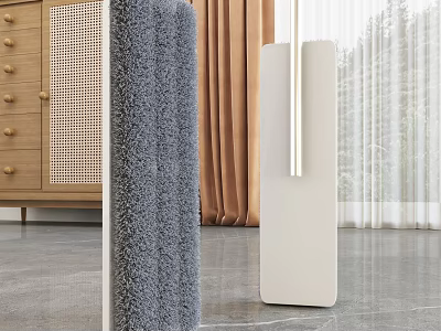 Daily Household Cleaning Mop With Gray Fluffy Pad And White Handle For Indoor Floor 3d model