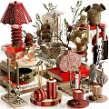 Decorative Ornament Set With Red Books Vases Table Lamp Plant And Geometric Decorations