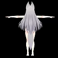 Woman With Fox Ears Tail Silver Gray Long Hair Black Bikini Arms Outstretched Black Background