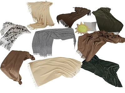 Collection of Various Colored Blankets And Sun Patterned Cushion In Different Styles 3d model