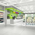 Supermarket Grocery Interior With Instant Food Shelves Bright Lighting And Counter