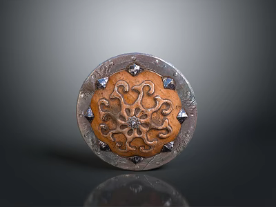 Bronze Medieval Circular Shield Weapon With Intricate Patterns And Metal Rivets 3d model