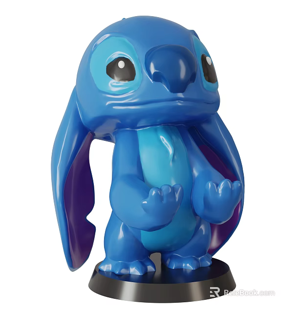 Blue Stitch Doll With Large Purple Ears In Standing Pose And Hands On Chest 3d model 