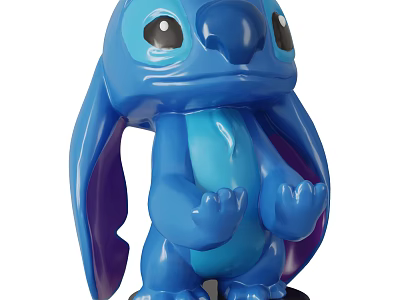 Blue Stitch Doll With Large Purple Ears In Standing Pose And Hands On Chest 3d model