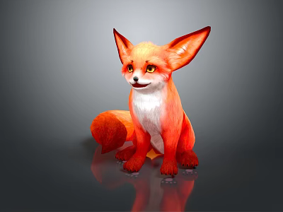 Cute Orange Fox Character Sitting With White Belly Large Ears And Yellow Eyes 3d model