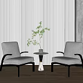 Leisure Sofa Set with Two Light Colored Chairs Black Armrests Green Plant and Wooden Floor