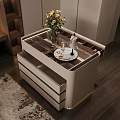 Modern Dressing Table With Glass Top Decorated With Flower Vase And Perfume Drawers For Storage