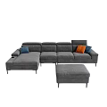 Gray Sectional Sofa Set With Modular Design Ottoman And Colorful Throw Pillows 3d model