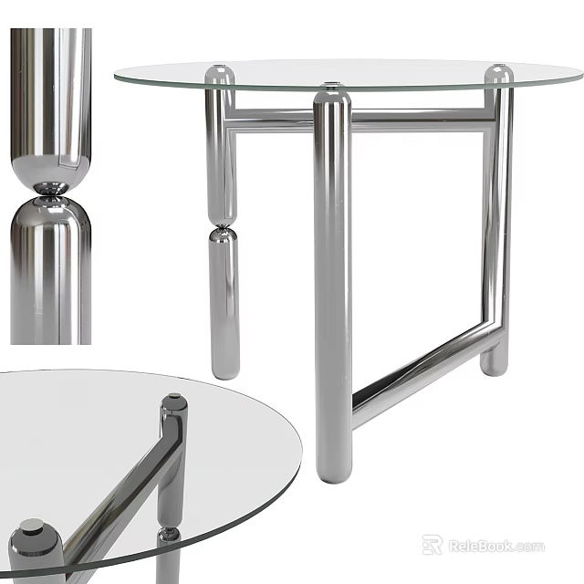 Modern Style Dining Table With Glass Top And Metal Legs Design 3d model 