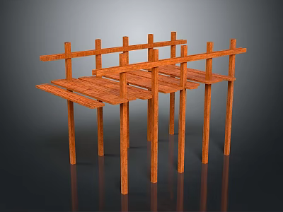 Wooden Building Frame Structure With Horizontal Beams And Vertical Support Columns 3d model