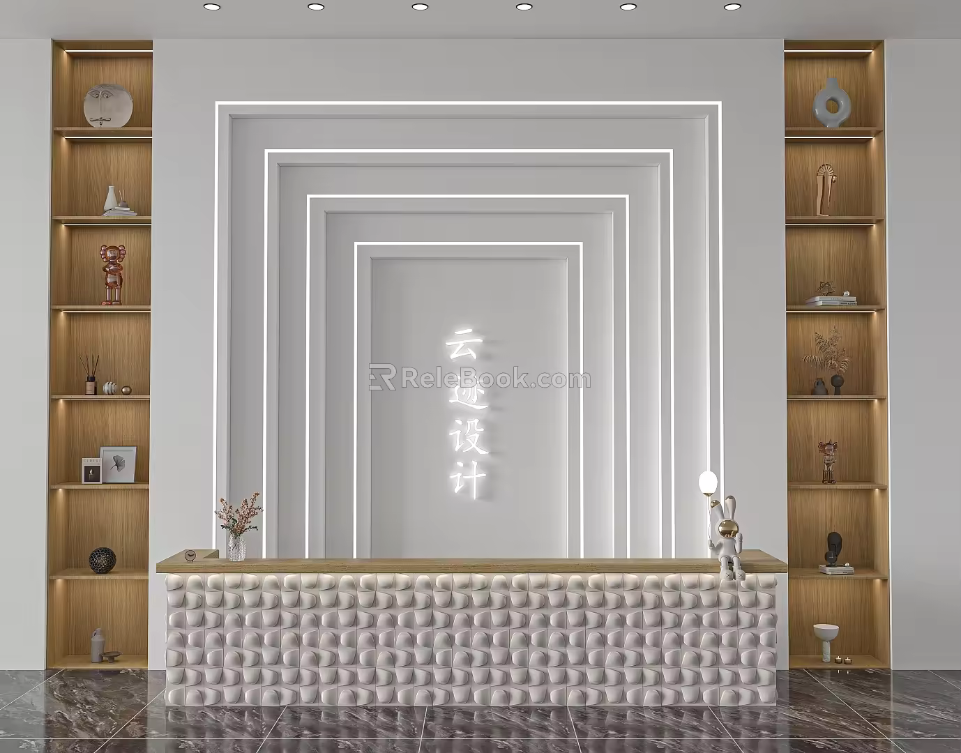 Hall bar reception desk background wall 3d model