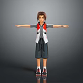 3D Character With Brown Hair Red White Black Vest Dark Shorts Sneakers And Outstretched Arms