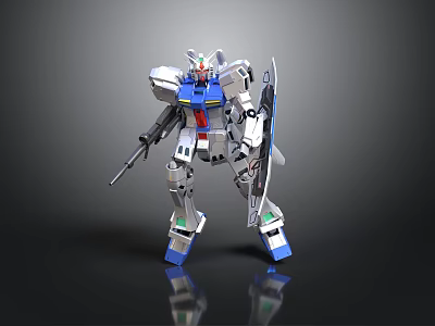 Space Themed Mech Robot For Cosmic Exploration With White Blue Gray Armor And Shield 3d model
