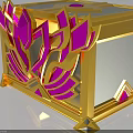 Ornate Decorative Device With Golden Frame Pink Accents Transparent Panel And Reflective Surface