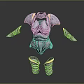 Medieval Female Armor Set With Metallic Silver Design Gold Trim And Shoulder Arm Leg Components