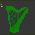 Classical Wooden Harp as Decorative Household Item with Carved Details and Red Strings