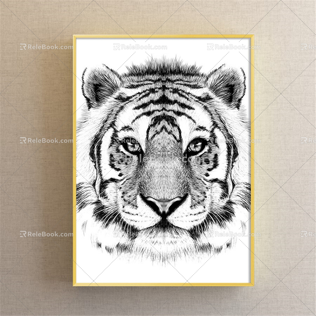 Modern Animal Painting Simple Black and White Study Animal Tiger Decorative Painting 3d model